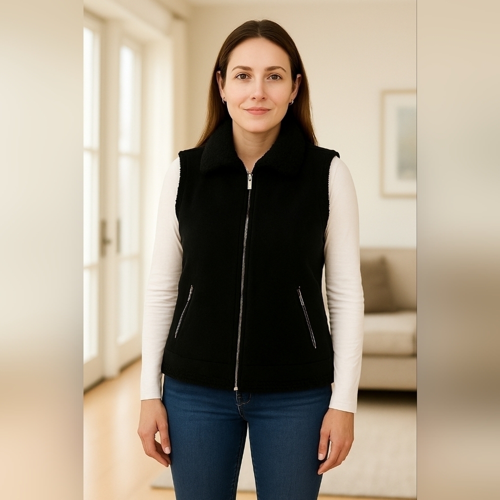 Ralph Lauren LRL black label faux shearling suade moto vest punk woman LG